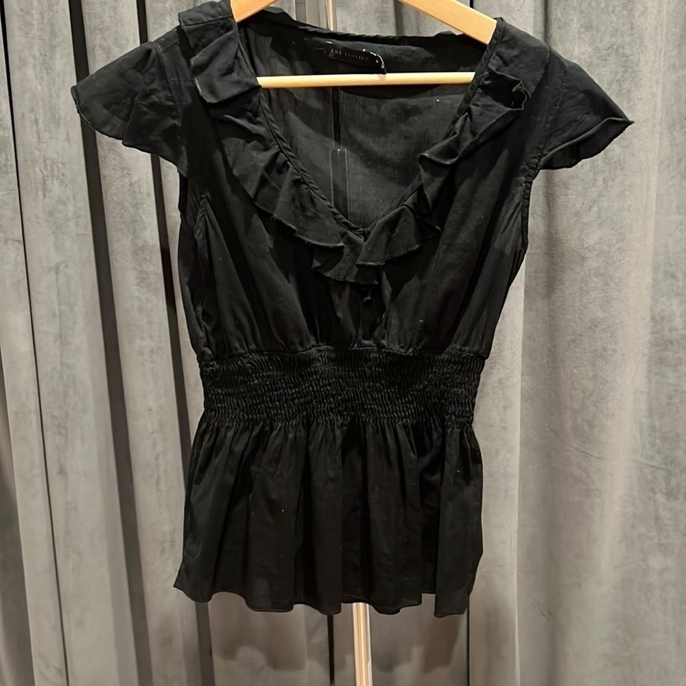 Semisheer flutter sleeve elastic waist top